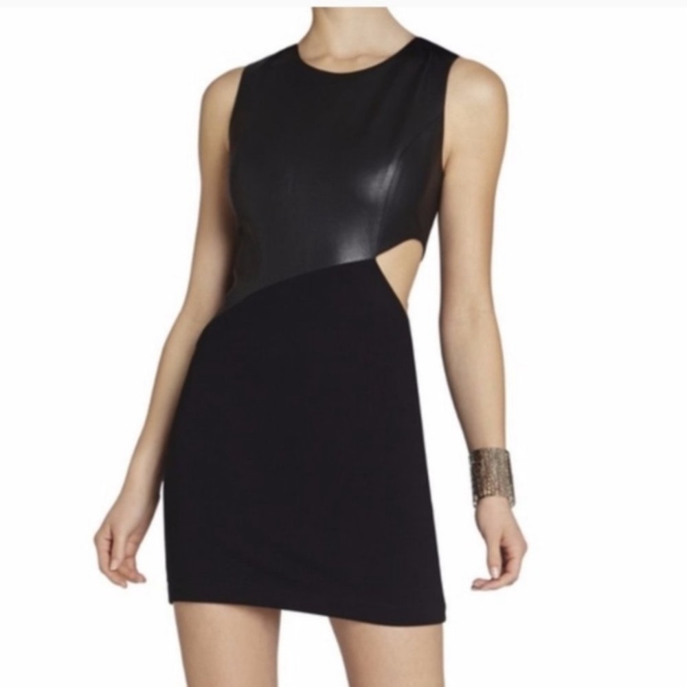 BCBGMAXAZRIA Kay Asymmetric Cutout Dress Black (Size:M)